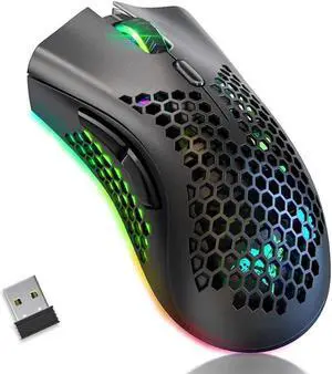 JAENFONG Wireless Gaming Mouse Rechargeable USB PC Gaming Mouse RGB Backlit Mouse Ergonomic Optical Mice W/Honeycomb Shell for PC Computer Laptop Black
