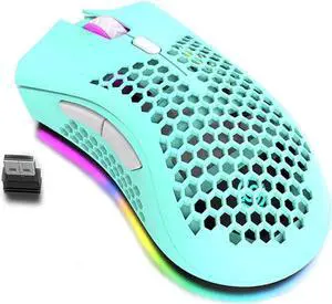 JAENFONG  Wireless Gaming Mouse Rechargeable USB PC Gaming Mouse RGB Backlit Mouse Ergonomic Optical Mice W/Honeycomb Shell for PC Computer Laptop Light Blue
