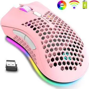 JAENFONG  Wireless Gaming Mouse Rechargeable USB PC Gaming Mouse RGB Backlit Mouse Ergonomic Optical Mice W/Honeycomb Shell for PC Computer Laptop Pink