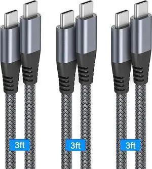 USB C to USB C Cable 3.3ft 60W, 3Pack USB C Cable, PD Type C Charging Cable Fast Charging Compatible with MacBook Pro 2020, iPad Pro, iPad Air 4, Galaxy S20, Switch, Pixel, LG and Other USB C Charger