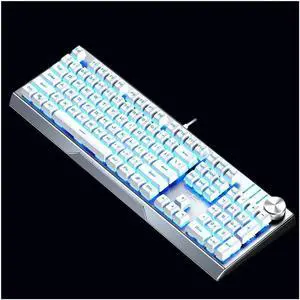 JAENFONG Mechanical Gaming Keyboard with blue light 108 Keys Anti-ghosting Programmable USB Wired PC Games Keyboards Black switch-White