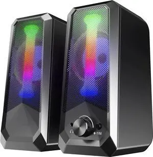 JAENFONG Computer Speakers HiFi Stereo Sound - 2.0 Channel RGB Desktop Speakers PC Speaker with Bluetooth Volume Control USB Powered 3.5mm AUX-in Audio System