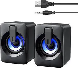 JAENFONGComputer Speaker USB Powered - Portable Mini Bluetooth Subwoofer with RGB Lights Volume Control 3.5mm AUX-in HiFi Stereo Sound Desk Audio System for PC Monitor Tablets Desktop Laptop Cellphone