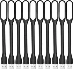 JAENFONG USB LED Light Lamp for Power Bank (10 PCS) Portable Eye Care Mini Night Light with Flexible Arm, USB Gooseneck Reading Lamps Book Light,Compatible for Desktop, Notebook Laptop (10-Black)
