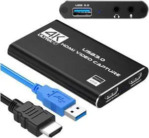 JAENFONG 4K Audio Video Capture Card, KEHIPI USB 3.0 HDMI Video Capture Device, Full HD 1080P for Game Recording, Live Streaming Broadcasting