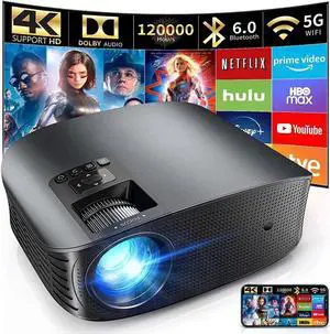 JAENFONG Projector 4K with WiFi and Bluetooth Supported, FHD 1080P Mini Projector for Outdoor Moives, 5G Video Projector for Home Theater Dolby Audio Zoom Portable Projector TV Stick PPT (YG600 Plus)