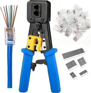 JAENFONG RJ45 Crimping Tool Ethernet Crimper for Cat6 Cat5 Cat5e RJ45 Pass Through Connectors and RJ12 Ends Comes with 20PCS RJ45 Cat6 Connectors and Replacement Blade