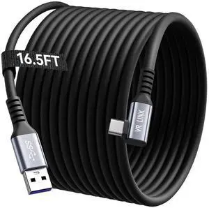 JAENFONG Link Cable 16.5FT/5M USB A to C Link Cable Compatible with Ocu-lus Me-ta Quest 3/3S/Pro/Pico 4/Steam VR/PC, 5Gbps High Speed Charing Cable for VR Headset USB 3.0 to USB C for VR Accessories