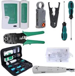 JAENFONG Network Tool Kit RJ45 Crimping Tool Kit for RJ11/RJ12/CAT5/CAT6/Cat5e, Computer Maintenacnce LAN Cable Tester Network Repair Tool Set, Wire Stripping Cutter Coax Crimper Plug