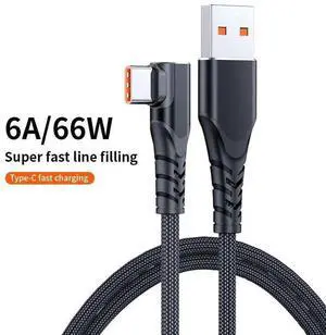 JAENFONG USB C Cable 90 Degree Braided 66W 6A Fast Charging Cord for iPhone 15/Galaxy S10/Pixel 7 and More 3.3 Feet Black