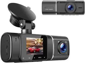 JAENFONG Black Dash Cam FHD 1080P Front and HD 720P Inside, IR Night Vision Car Camera