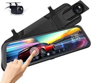 JAENFONG 2.5K Mirror Dash Cam 10" Touch Screen 2.5K + 1080P Dual Dash Camera for Cars Night Vision Waterproof Parking Assistant Rear View Camera