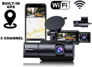 JAENFONG3 Channel 2K/Dual 4K Dash Cam, WDR Car Camera, 3.2" Screen Car Dash Camera, Driving Recorder with Built-in WiFi GPS, IR Night Vision, Parking Monitor, Motion Detection, Loop Recording,G-sensor