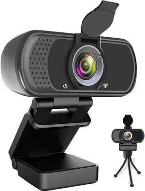 JAENFONG Webcam HD 1080P,Webcam with Microphone, USB Desktop Laptop Camera with 110 Degree Widescreen,Stream Webcam for Calling, Recording,Conferencing, Gaming,Webcam with Privacy Shutter and Tripod