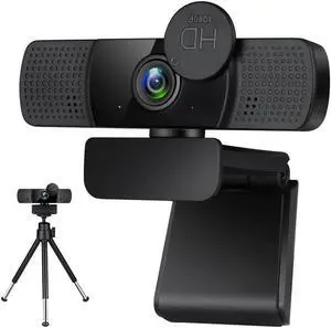 JAENFONG Tw8 Webcam with Microphone, 1080P Full HD Computer Camera for PC with Cover, Expandable Tripod, USB Web Camera with Cover for Video Calls, Streaming, Skype, Zoom, Teleconference