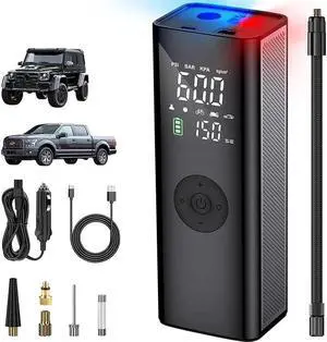 JAENFONG Portable Air Compressor for Car Tires, KEHIPI Fast Cordless Tire Inflator Car Air Pump 12V, Real 150PSI 7800mAh