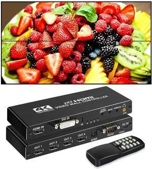 JAENFONG 2x2 HDMI Video Wall Controller, 1080P@60Hz HDMI DVI TV Wall Processor with Audio Out, 4K Hdmi Video Image Processor with RS232, Support 180° Rotate, 1x2 1x3 1x4 2x2 2X1 3x1 4x1 Mode