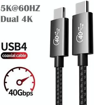 USB 4 Video Cable 5ft Dual 4K Video output 5K@60Hz PD 100W 20V/5A Fast Charge cable 40Gpbs Data Transfer Compatible Thunderbolt 4/3 USB C Cable with E-mark Support Macbook Laptop Monitor eGPU