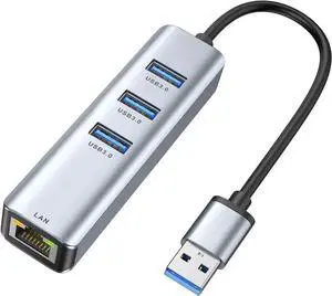 JAENFONG USB 3.0 to Ethernet Adapter,ABLEWE 3-Port USB 3.0 Hub with RJ45 10/100/1000 Gigabit Ethernet Adapter Support Windows 10,8.1,Mac OS, Surface Pro,Linux,Chromebook and More