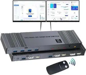 JAENFONG 2x2 HDMI DP KVM switch 4K 144Hz Dual Monitor Extended Display 8K USB KVM Switcher 2 in 2 out for 2 Computers 2 Monitors JAENFONG 2x2 HDMI DP KVM switch 4K 144Hz Dual Monitor Extended Display 8K USB KVM Switcher 2 in 2 out for 2 Computers 2 Monitors