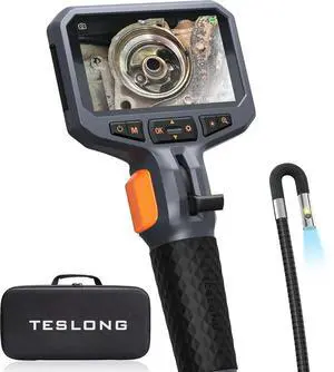 Teslong Articulating Borescope with Dual Lens Endoscope Camera, Two-Way Articulated Industrial Inspection Camera with LED Light, Flexible Mechanic Fiber Optic Snake Scope Cam for Wall Automotive-5FT