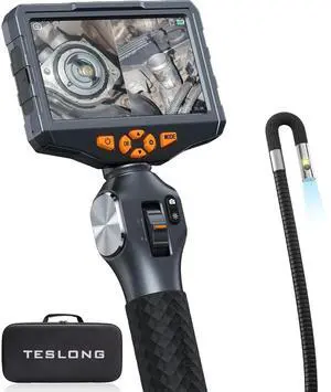 Teslong Articulating Borescope with Dual Lens Endoscope, 5-inch IPS Automotive Inspection Camera with Two-Way Articulation Tip, 6+1 LED Lights, Mechanics Fiber Optic Scope-Dia. 0.25 inch & L 5.0 feet