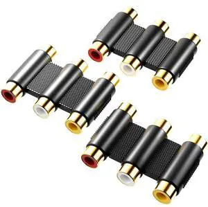 JAENFONG RCA Female to Female Coupler, Gold Plated 3-RCA Female to Female Jack Coupler Adapter White Red Yellow - 3 Pack