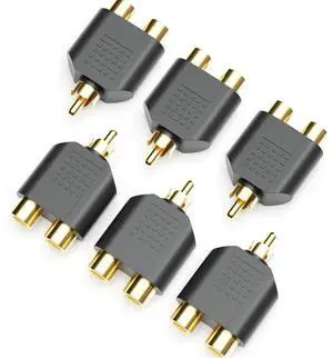 JAENFONG RCA Splitter, RCA Splitter 1 Male 2 Female for Audio Video Av TV Cable Conversion, Simple to use, Plug and Play - 6 pcs