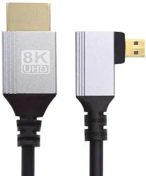 JAENFONG 90 Degree Right Angled Micro HDMI 2.1 Ultra Thin HDTV Cable 8K 4K Hyper Super Flexible Slim Cord Type-A to Type-D for Camera HDTV