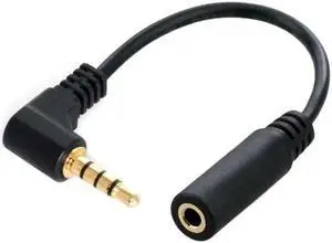JAENFONG 90 degree right angled 3.5mm 4 poles Audio Stereo Male to Female Extension Cable 10cm Black