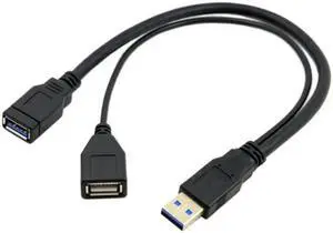 JAENFONG USB 3.0 Male to Dual USB Female Extra Power Data Y Extension Cable for 2.5" Mobile Hard Disk