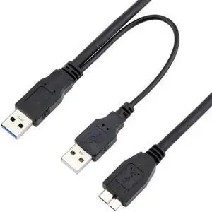 JAENFONG Dual USB3.0 A Male to Micro USB 3.0 Y cable with Extra Power for Mobile HDD