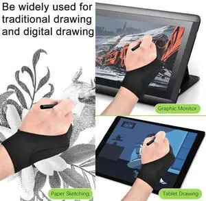 15 Pack Artist Gloves For Tablet Digital Drawing Glove Two Fingers Thicken Palm Rejection Glove For Graphics Pad (S)