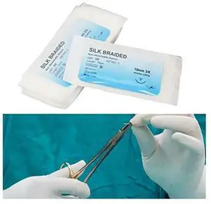 60Pcs Suture Set, Silk Thread Suturing Kit With Curvedneedle Wound Suture Practice Thread For Clinic For Veterinary