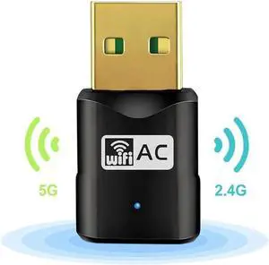JAENFONG USB WiFi Adapter - Dual Band 2.4G/5G Mini Wi-fi ac Wireless Network Card Dongle with High Gain Antenna for Desktop Laptop PC Support Windows XP Vista/7/8/8.1/10 (USB WiFi 600Mbps)