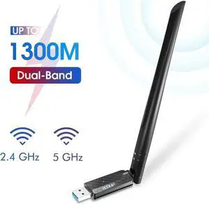 JAENFONG AC1300Mbps USB 3.0 WiFi Adapter with 6dBi External Antenna Compatible Windows 10/7 /8 /8.1 /XP Mac OS X 10.6-10.15, Dual Band 2.4G/5.8Ghz Wireless Network Adapter for Mac Laptop Desktop PC