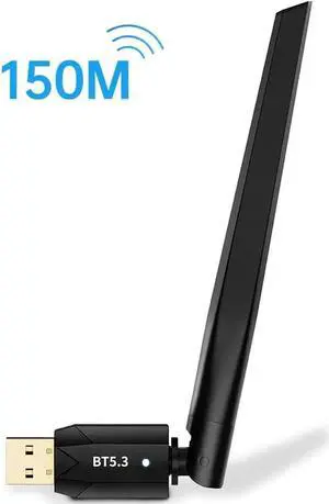 JAENFONG Bluetooth 5.3 Adapter for PC - Long Range USB Bluetooth 5.3 Dongle (EDR & BLE) - 492FT/150M Wireless Transfer Transmitter Receive for Desktop Laptop, Plug & Play, Supports Windows 11/10/8.1/7