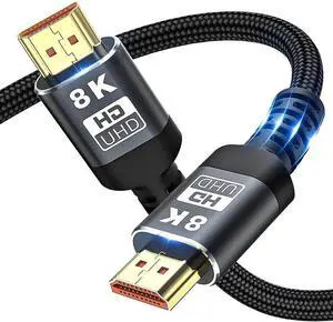 JAENFONG Ultra High Speed 8K 60Hz HDMI Cable 3.3FT/1M, 48Gbps HDMI Braided Cable-4K@120Hz 7680P,DTS:X,HDCP 2.2 & 2.3, HDR 10,eARC,Dynamic HDR,Compatible for Laptop, Monitor, Roku/Fire TV