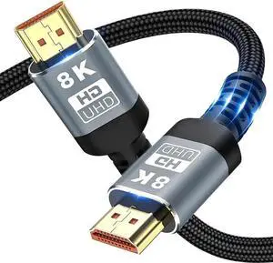 JAENFONG 8K HDMI Cable 2.1 48Gbps 6.6FT/2M,High Speed HDMI Braided Cord-4K@120Hz 8K@60Hz, DTS:X, HDCP 2.2 & 2.3, HDR 10 Compatible with Dolby Vision Apple TV 4K Roku Sony LG Samsung Xbox PS4 PS5
