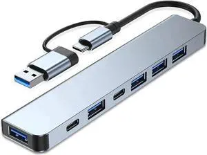 JAENFONG Aluminum 7 in 1 USB C Hub with USB 3.0, USB 2.0 Ports USB Extender USB Splitter for MacBook Pro Air and More Devices