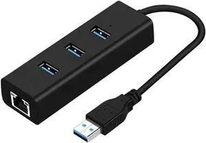 JAENFONG [Upgraded] Network Adapter USB 3.0 to Ethernet RJ45 LAN Gigabit Adapter, 3-Port USB 3.0 Hub with RJ45 10/100/1000M Converter LAN for Ultrabooks, Notebooks, Tablets (COlor: Black)