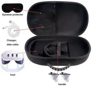 Carrying Case Bag with Lens Cover Shockproof Portable Bag Mesh Pocket Bag for Quest 3 VR Headset Game Controller