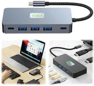 7 in 1 USB C Docking Station Dual HDMI-Compatible Monitor 3* USB3.0 & 1*USB-C Dual HDMI-Compatible 4K Docking Station USB C Dock