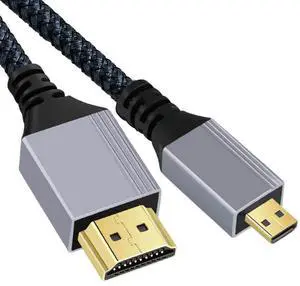 JAENFONG 2.0M HDMI 2.0 Male to Micro HDMI Type-D Male 4K 60hz Cable with Sleeve Straight Connector for HDTV Computer Laptop Monitor