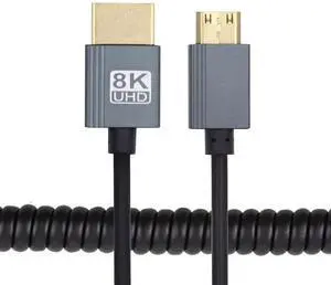 JAENFONG Mini HDMI 2.1 Male to HDMI Male 8K 60hz Stretch Coiled Cable 100cm for HDTV Computer Laptop Monitor