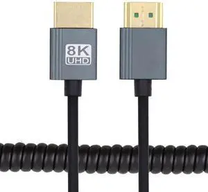 JAENFONG HDMI 2.1 Male to HDMI Male 8K 60hz Stretch Coiled Cable 100cm for HDTV Computer Laptop Monitor