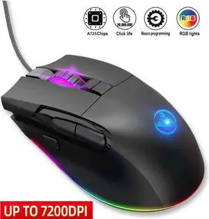 JAENFONG Programmable Gaming Mice, USB Wired Mouse with RGB Backlight 1.6M 8D Mechanical Macro Gaming Mouse with 8 Buttons for Computer Game Player, 7200dpi Adjustable ABS Material