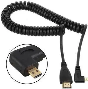 JAENFONG Stretch Left Angled 90 Degree Micro HDMI to HDMI Male HDTV Cable for Cell PhoneTabletCamera