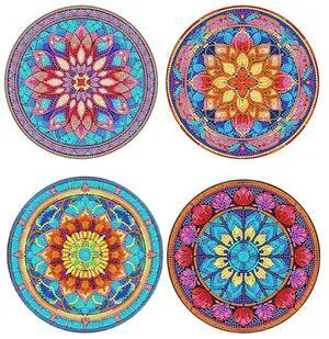 4Pcs DIY Diamond Art Painting Placemat Round Non-Slip Acrylic Table Mats For Table Decor Easy To Use A
