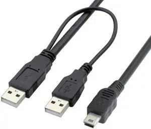 JAENFONG USB2.0 Dual Two A type Male to Mini 5-Pin male Y Cable for Hard Disk Drive Case